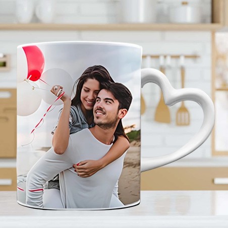 Taza de Cerámica con Asa de Corazón Personalizada con Foto