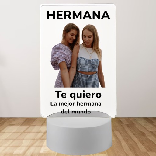 Lámpara con Base LED Personalizada con Foto "Hermana"