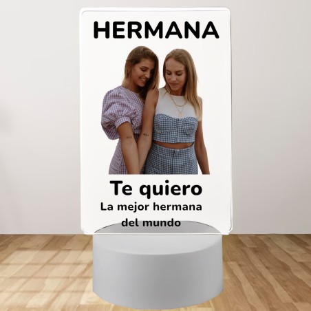 Lámpara con Base LED Personalizada con Foto "Hermana"