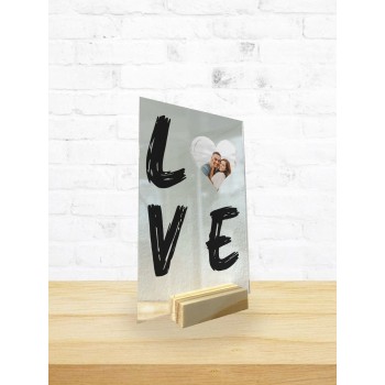 Lámina de Metacrilato con Base de Madera Personalizada "LOVE" con Foto
