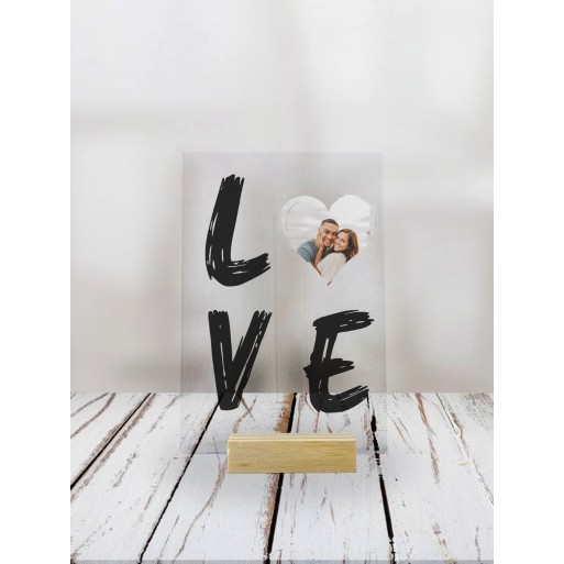 Lámina de Metacrilato con Base de Madera Personalizada "LOVE" con Foto