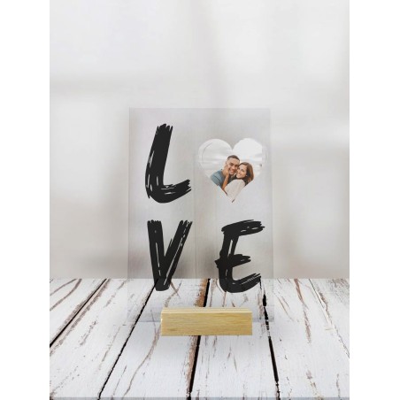 Lámina de Metacrilato con Base de Madera Personalizada "LOVE" con Foto
