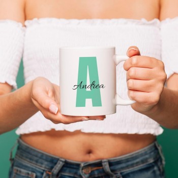 Taza de Cerámica Personalizada con Inicial y Nombre