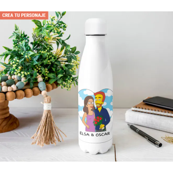 Botella de Acero Inoxidable 700ml Personalizada "Pareja Simpson" con Nombres
