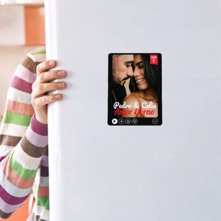 Imán de Nevera Cuadrado Personalizado de Pareja Netflix con Foto y Texto