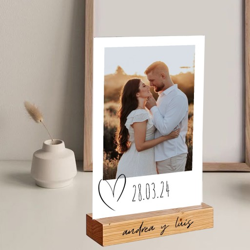 Lámina de Metacrilato con Base de Madera Personalizada con Foto y Texto