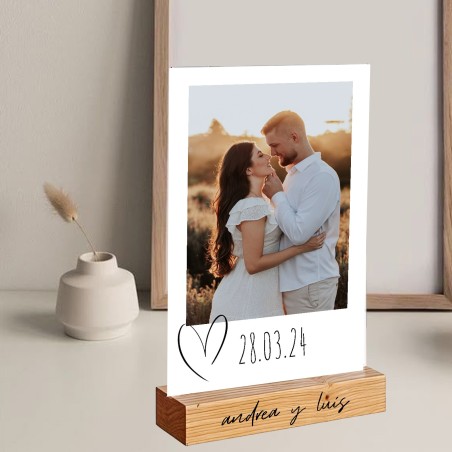 Lámina de Metacrilato con Base de Madera Personalizada con Foto y Texto