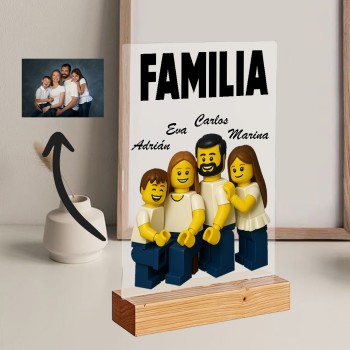 Lámina de Metacrilato con Base de Madera Personalizada "Familia Lego"