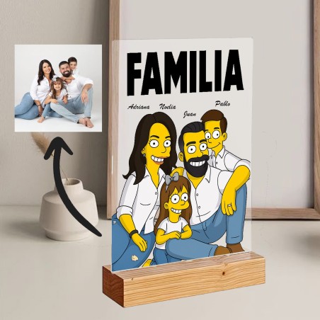 Lámina de Metacrilato con Base de Madera Personalizada "Familia Simpson"