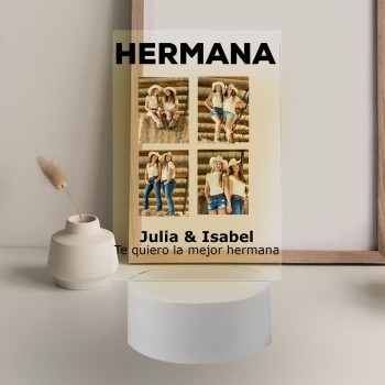 Lámpara con Base LED Personalizada "HERMANA" con 4 Fotos