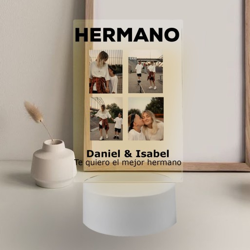 Lámpara con Base LED Personalizada "HERMANO" con 4 Fotos