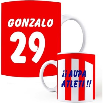 Taza de Cerámica Personalizada del AT Madrid con Nombre y Número