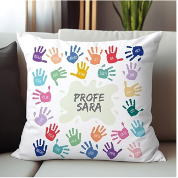 Cojín de 40x40 con Relleno Personalizado "PROFE" con Nombres y Manos
