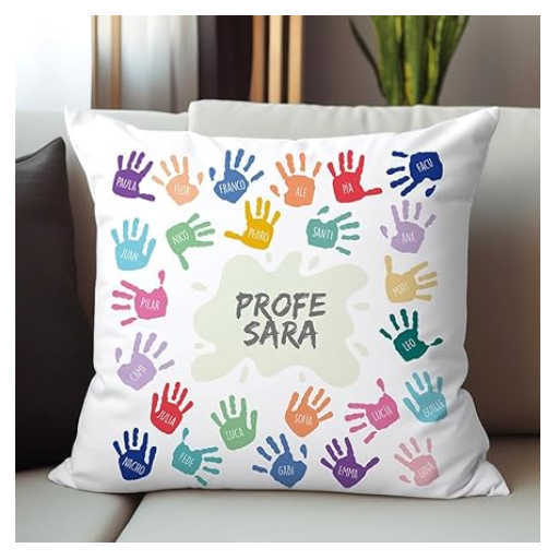 Cojín de 40x40 con Relleno Personalizado "PROFE" con Nombres y Manos