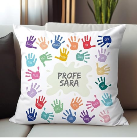 Cojín de 40x40 con Relleno Personalizado "PROFE" con Nombres y Manos