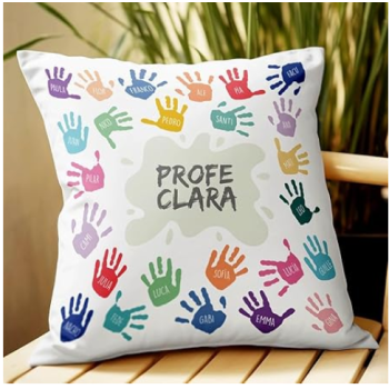 Cojín de 40x40 con Relleno Personalizado "PROFE" con Nombres y Manos