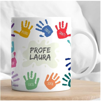 Taza de Cerámica Personalizada "PROFE" con Nombres y Manos