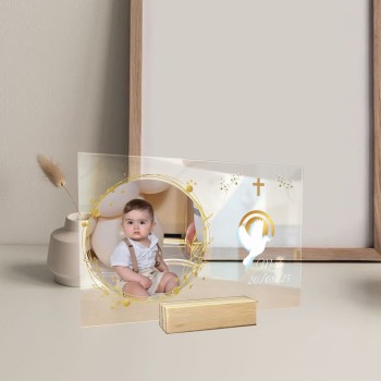 Lamina de Metacrilato con Base de Madera Personalizada "Bautizo"