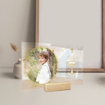 Lámina de Metacrilato con Base de Madera Personalizada "Comunión"