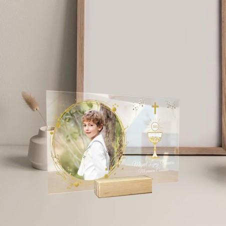 Lámina de Metacrilato con Base de Madera Personalizada "Comunión"