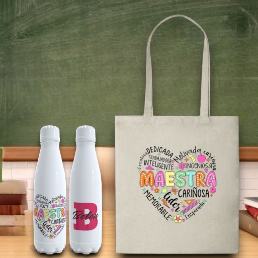 Pack Botella Y Tote "Maestra" - Personalizable