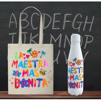 Pack de Botella + Tote Bag "La profesora más bonita... "